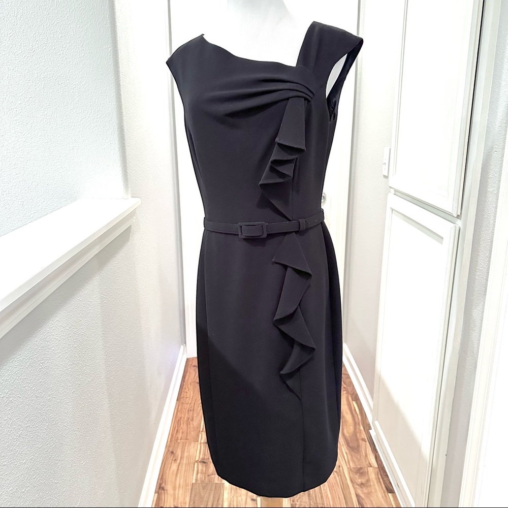 White House Black Market Black Ruffle Sheath Dress